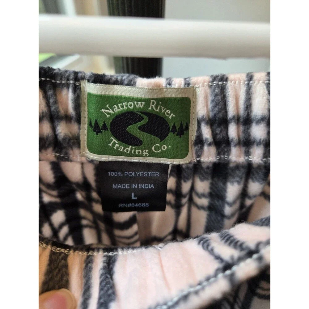 Narrow River Trading Co. Women's Fleece Pants w/ Pockets, Pink/Black Plaid, Lge